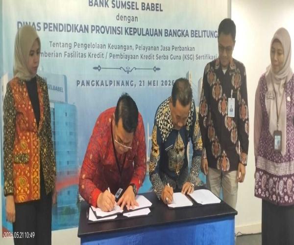 Dinas Pendidikan Prov Kep. Babel dan Bank Sumsel Babel Tandatangani Kerja Sama Fasilitasi Jasa Pelayanan dan Kredit Tunjangan Profesi Guru